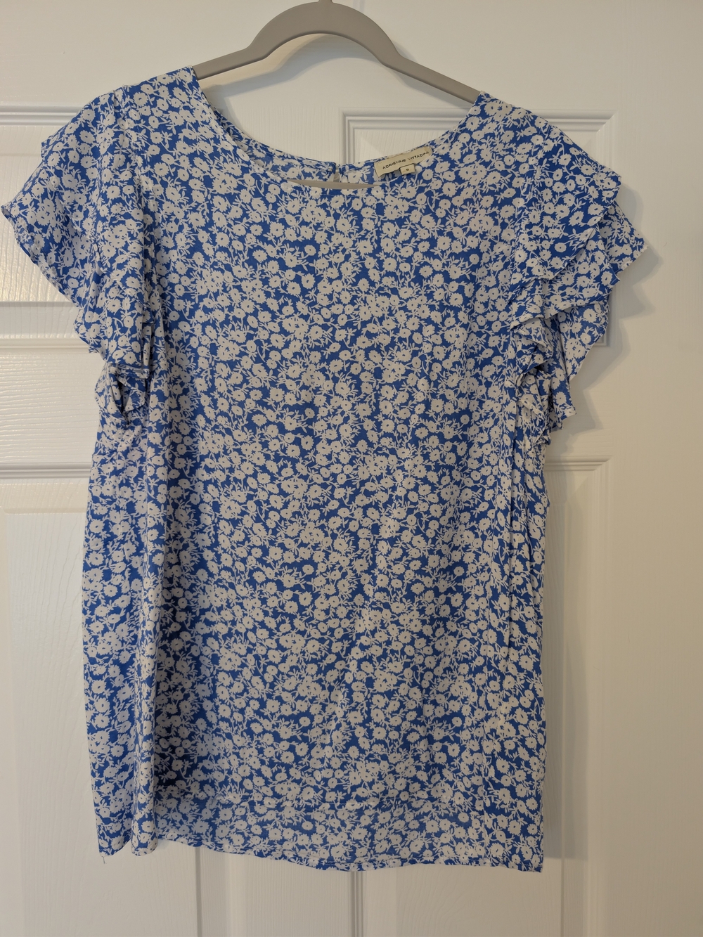 Adrienne Vittadini Blue/White Floral Blouse (Size S)